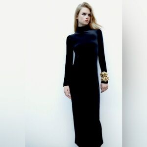 Zara Black Backless Velvet Dress NWT Size M